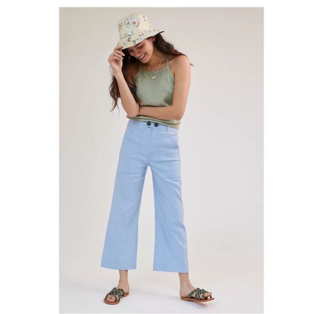 Anthropologie Maeve Colette Cropped Wide Leg Pants Light Blue Women’s 10